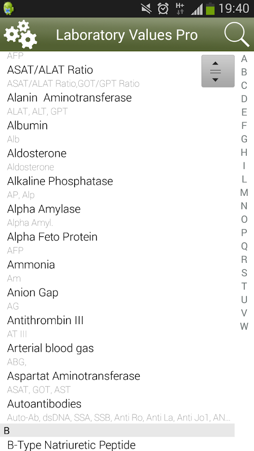 Android application Laboratory values Pro screenshort