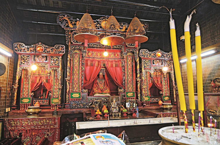 A colorful, vivid traditional Buddhist Temple in Hong Kong.