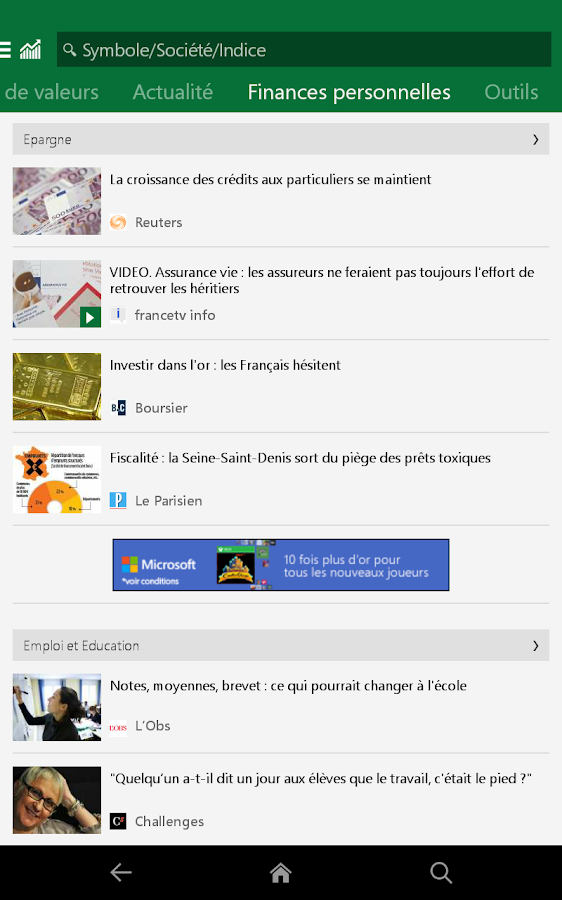   MSN Finance- Cours des actions – Capture d'écran 