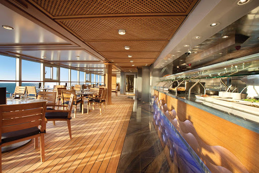 Take a break from lounging in the sun and enjoy an informal meal in the Waves Grill's dining room aboard  Oceania's Riviera.