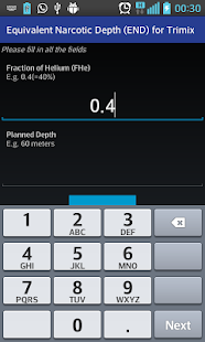 Scuba END Calculator Screen 2