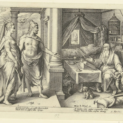 Juno en Jupiter gaan te rade bij Tiresias, Hendrick Goltzius (atelier