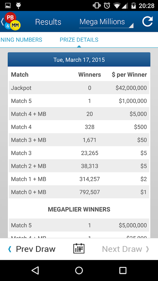 Results for Powerball & Mega Millions - Android Apps on Google Play