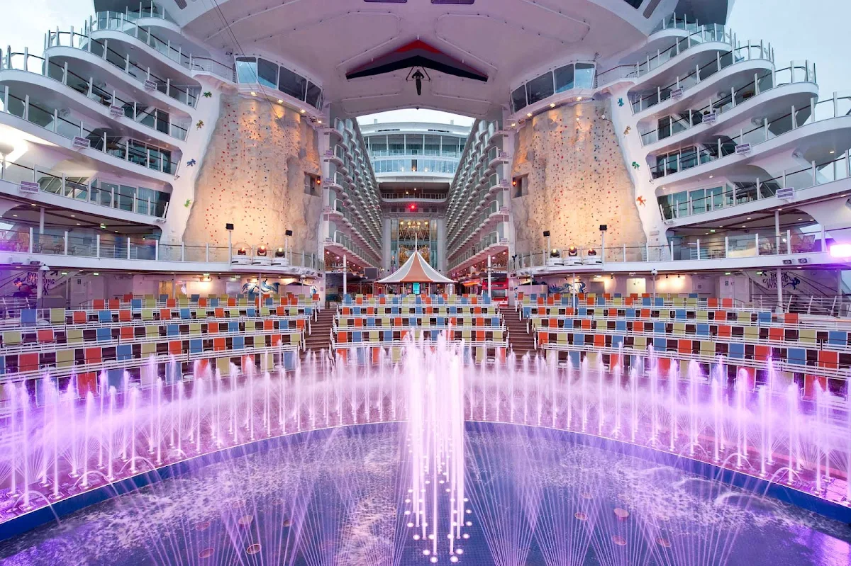 Aqua-Theater-Royal-Caribbean-2 - The Aqua Theater aboard Allure of the Seas transforms into an aquatic amphitheater in the evening, with water shows and acrobatic performances.