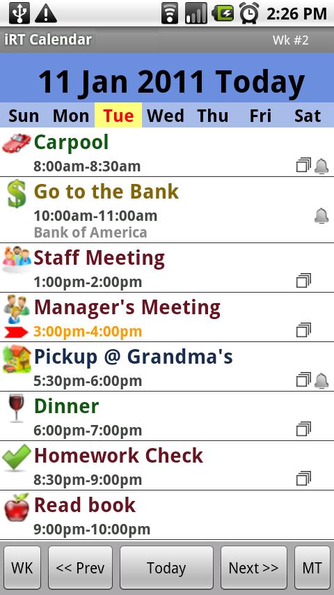 iRT Calendar Screen 1