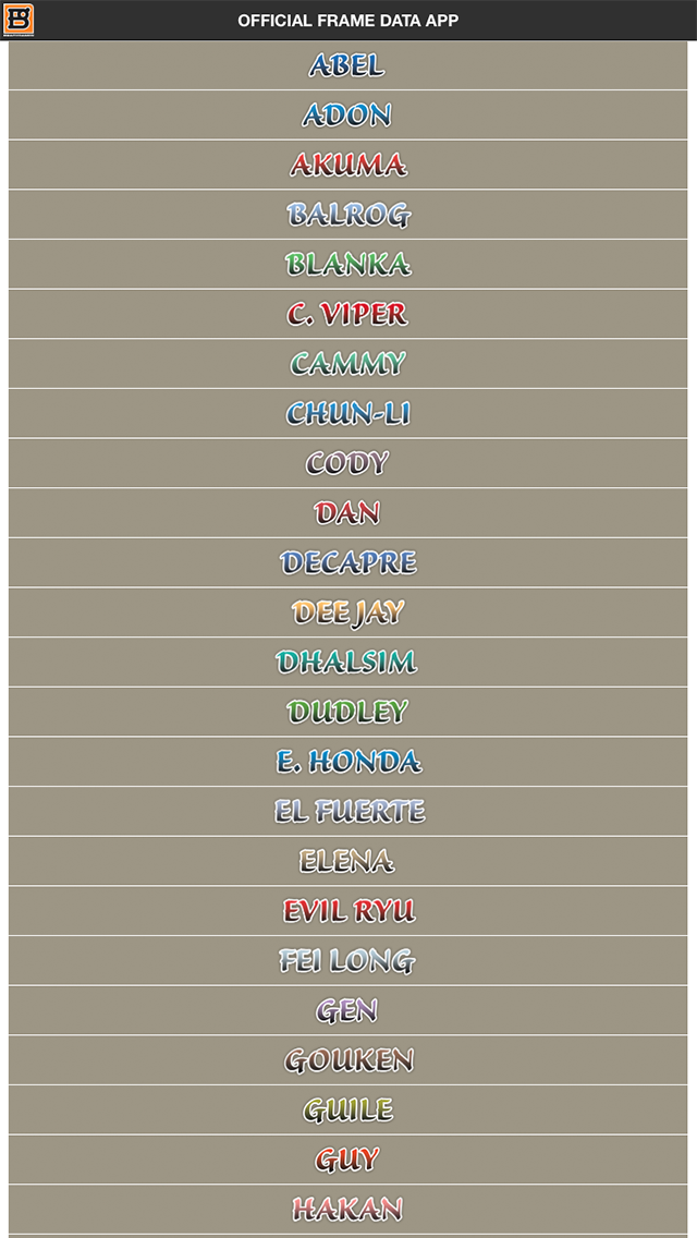 Official Frame Data App Screen 2