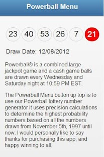 Android application Powerball Lottery Generator screenshot