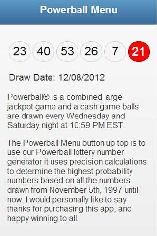 Android application Powerball Lottery Generator screenshot