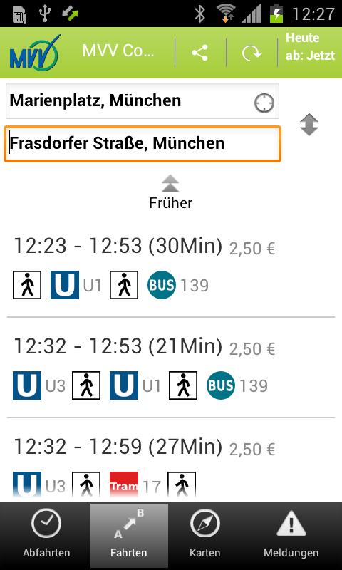 Capture d'ecran de l'application Android MVV-App – Munich Journey Planner & Mobile Tickets
