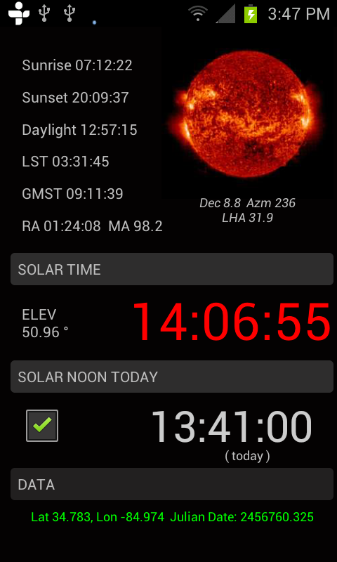 Android application Solar Noon screenshort
