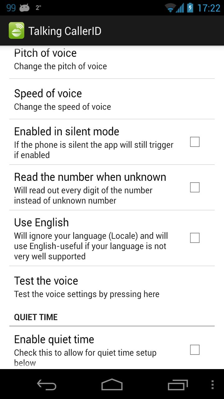Talking Caller ID Talking SMS Screen 2