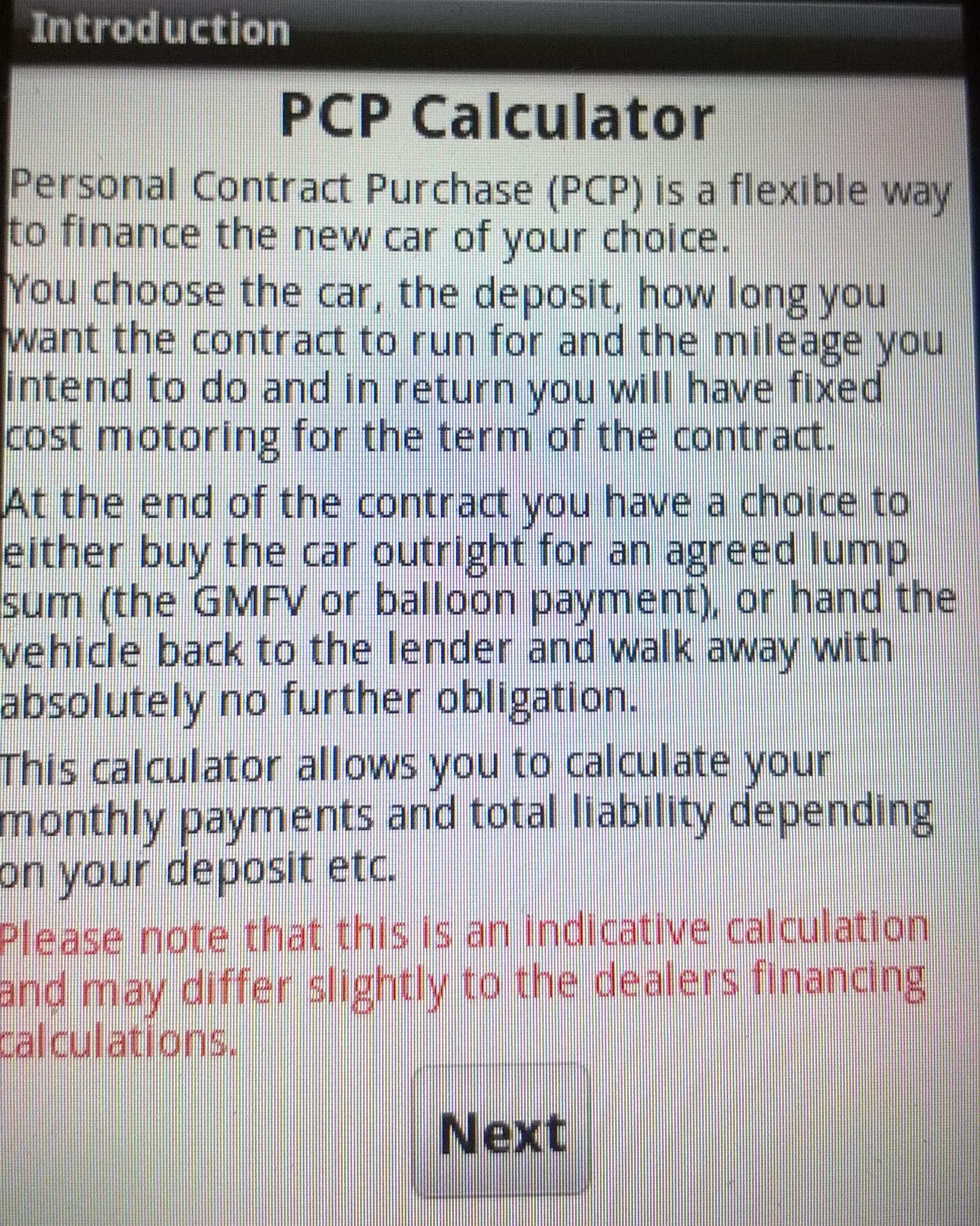 Android application Balloon Payment(PCP) Calc screenshort