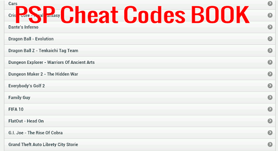 Lastest PSP Cheats Codes Book APK for Android
