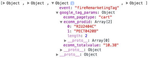 Code inspector showing data layer objects