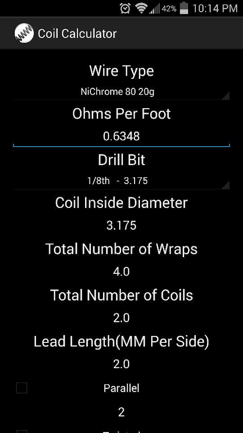 Android application TBH Coil Calculator screenshort