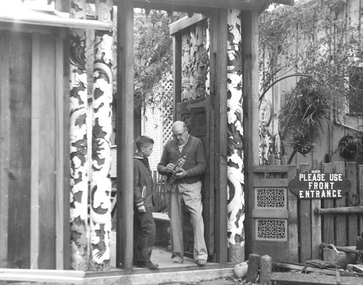 Douglas Perham with visitor, New Almaden Museum, 1959