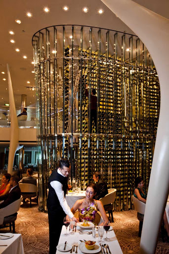 Celebrity_Solstice_Grand_Epernay - Celebrity Solstice's main dining room, Grand Epernay, features an impressive two-story wine tower.