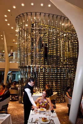 Celebrity Solstice's main dining room, Grand Epernay, features an impressive two-story wine tower.