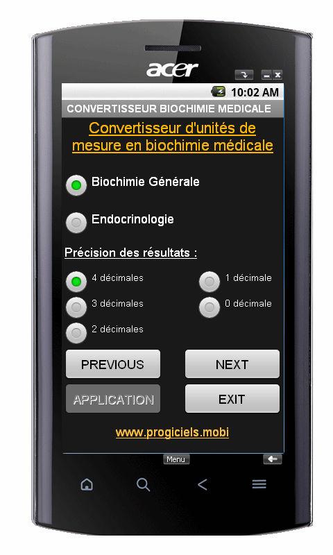 Android application BIOCHIMIE : CONVERTISSEUR screenshort