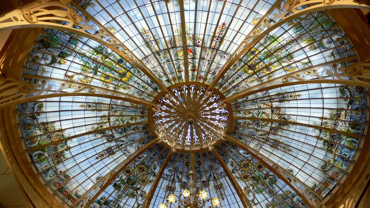 Monte-Carlo-cupola-stained-glass - A decorative stained-glass cupola in Monte Carlo. 