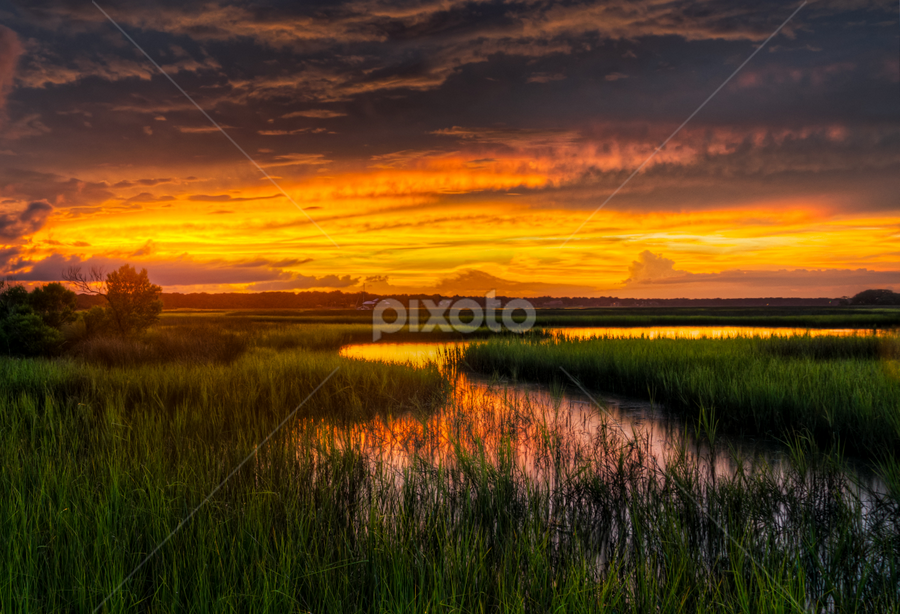 Sunset on the Marsh by Mark Smith - Landscapes Sunsets & Sunrises