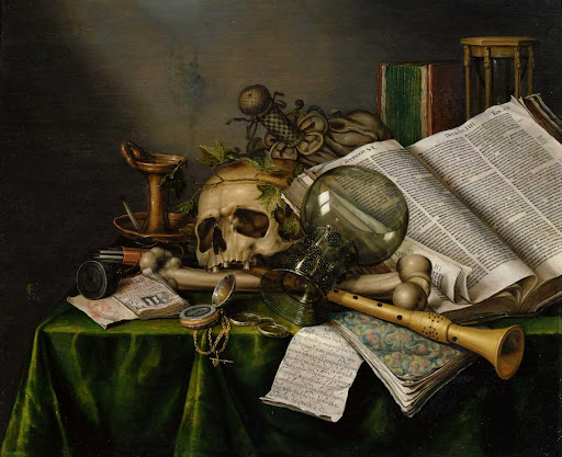 Vanitas - Still Life with Books and Manuscripts and a Skull