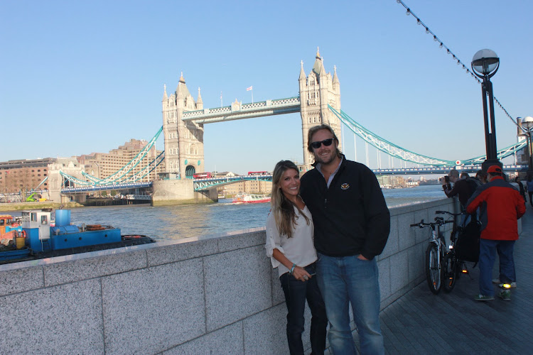 A rare sunny day in London, in front of the iconic Tower Bridge.