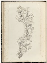 Halve cartouche met putto en dieren