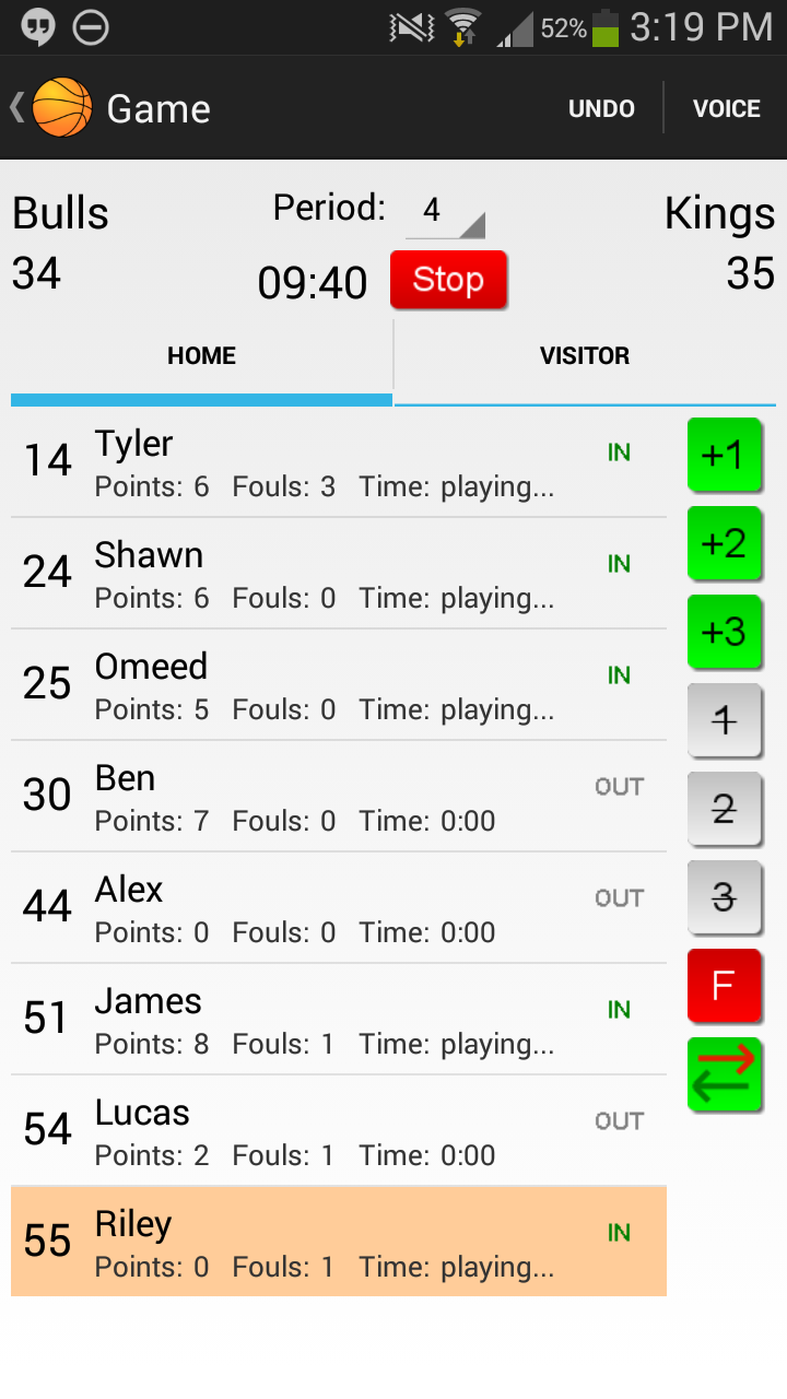 Basketball Stats Scorecard Screen 1