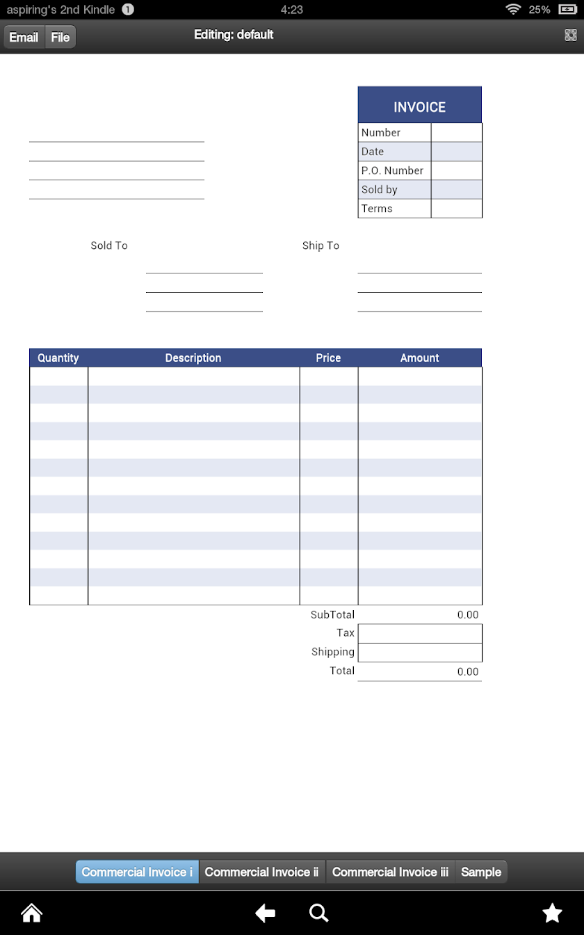 Commercial Invoices Screen 1