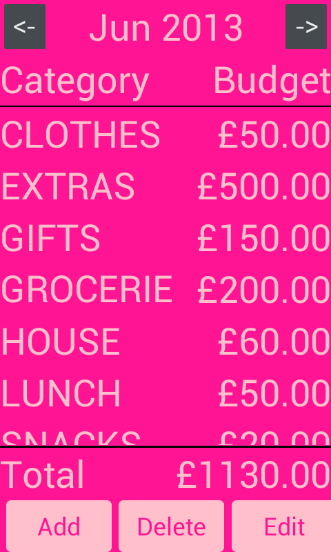 Gerties Budget Tracker Screen 2