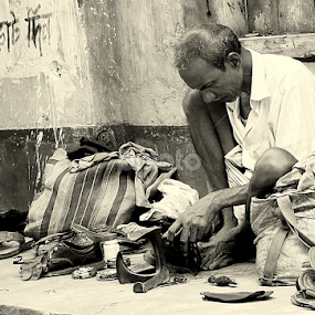 Working..!! by Prithwish Mondal - Black & White Street & Candid