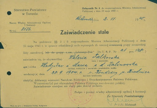 Attestation of the declaration of fidelity to the Polish nation ...