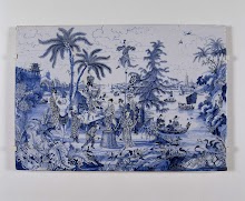 Plaat met chinoiserielandschap met vergulde details