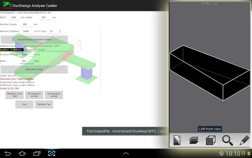 Duct Design W 3D CAD Dxf O/P Screen 2