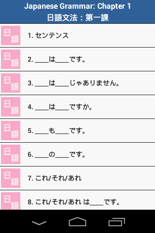 Japanese Grammar 1 Screen 1