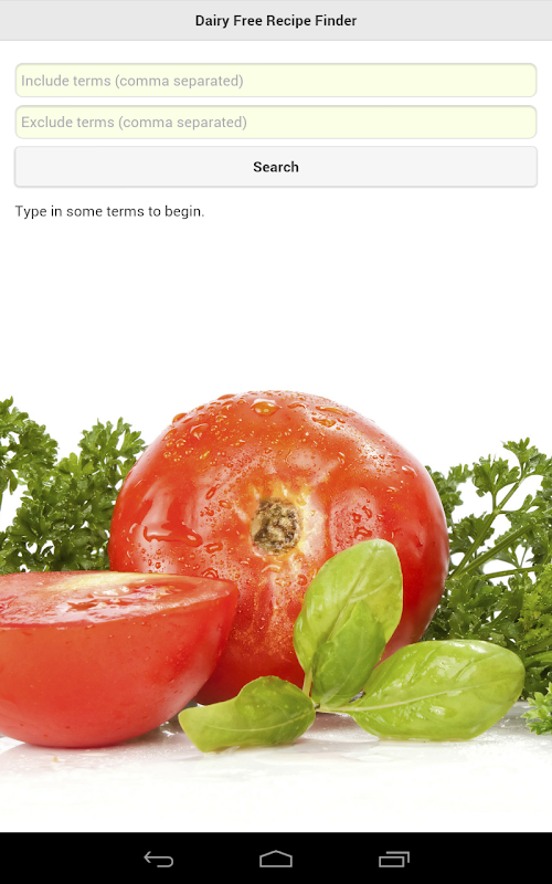 Android application Dairy Free Recipe Finder screenshort