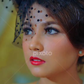 Her Blue Eyes and Red Lips by Amin Basyir Supatra - People Portraits of Women