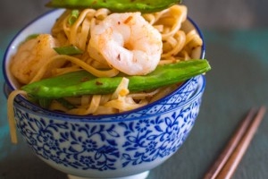 Rice Noodles with Shrimp & Snow Peas