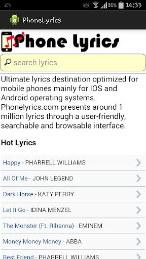PhoneLyrics Lyrics Search