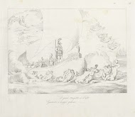 Napoleon staat triomfant op zijn schip dat wordt omgeven door zeewezens en engelen