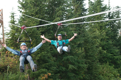 zipline-Grouse-Mountain-Vancouver-British-Columbia - Visitors go hands-free on a zipline at Grouse Mountain.