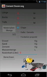Android-Anwendung Cement and concrete dosing Screenshot