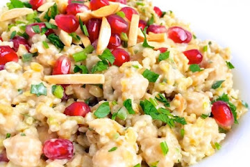 Freekeh with Tahini, Chickpeas and Pomegranate