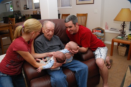Granddad meeting the boys for the first time