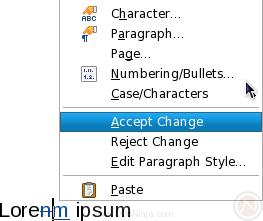 Accept or reject tracked changes (aka tracked edits, redlines) using the new right click menu in OpenOffice.org Writer 3.1