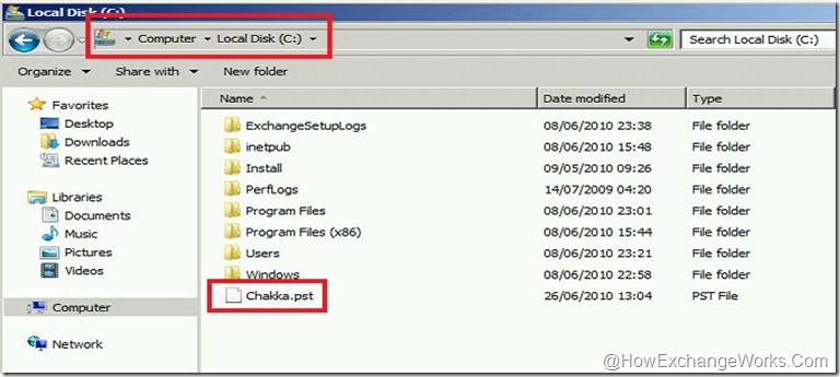 PST File in C drive