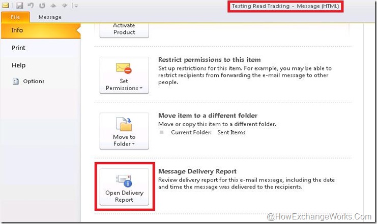 Delivery report in Outlook 2010
