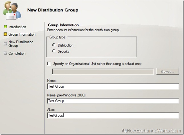 Test group creation
