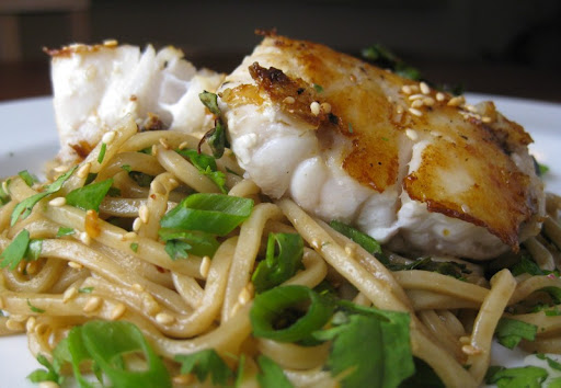 Pan-cooked Grouper with Sesame Noodles